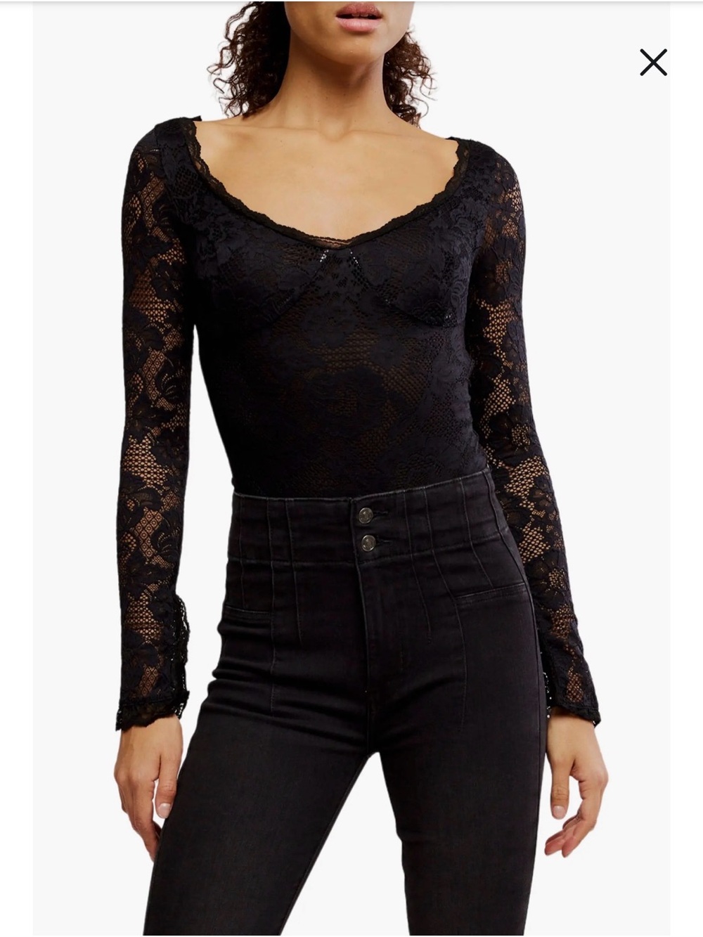 Free People “Perfectly Fine” Long Sleeve Lace Bodysuit - NWOT